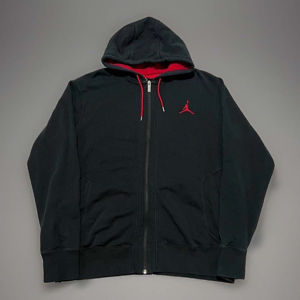 Nike Jordan Mens Black Red Fleece Jumpman Logo Full-Zip Hoodie XL Streetwear